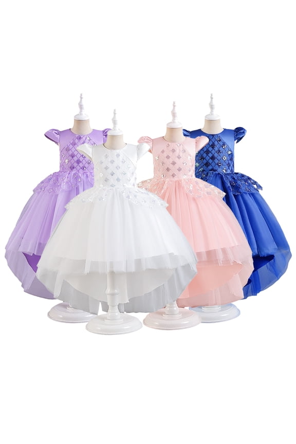 Baby Kids Girls Princess Dress Toddler Performance Catwalk Wedding Dresses Birthday Party Long Tail Prom Gowns 4-12 Years Old