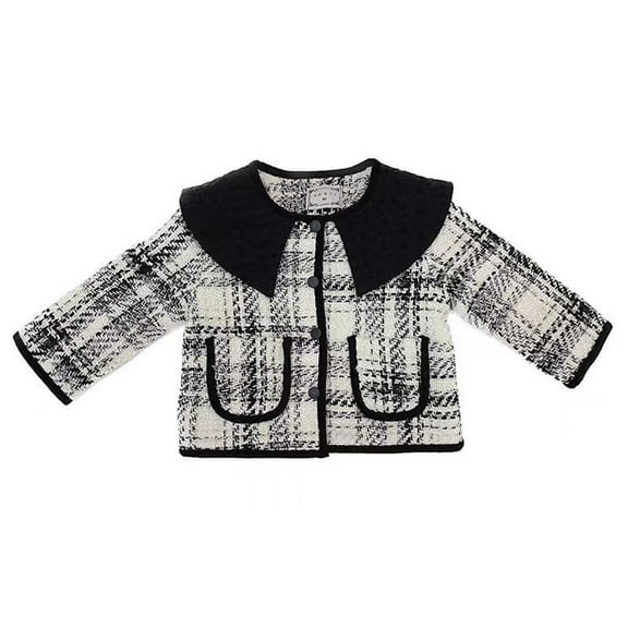 Esaierr Baby Kids Girls Warm Plaid Jacket Autumn Winter Cotton Coats Toddler Stylish Lapel Outwear with Pockets for 1-8 Years