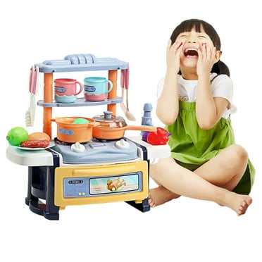 Esaierr Baby Kids Play Kitchen Set Toys Light Music Pretend Cooking Food Play Dinnerware Set Kitchen Sink with Running Water and Electronic Induction Stove Set Toys Girl Toys