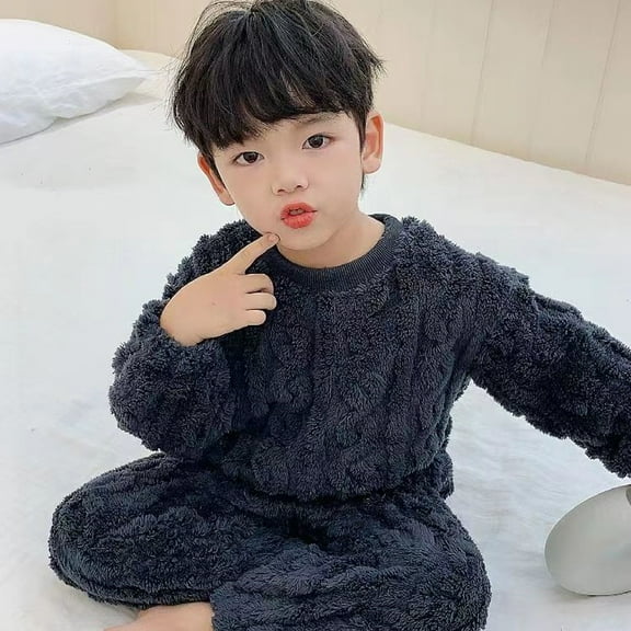 Esaierr Baby Kids Winter Warm Fleece Pajama Set Girls Flannel Pjs Loungewear Toddler Autumn Long Sleeve Matching Sleepwear Set 1-8years Tops+pants Outfits