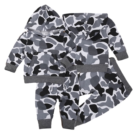 Esaierr Baby Newborn 2 PCS Sweatshirt Outfit Boys Hoodies Sweatshirt + Pants Set Printed Cotton Sweatsuit Set for 6M-4Y
