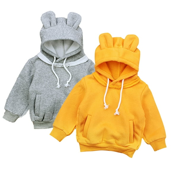 Esaierr Baby Newborn Boys Girls Bear Ears Hooded Fleece Sweatshirts Toddler Unisex Padded Spring Fall Sweatshirt Solid Color Warm Tops Coats for 9 Months-4 Years