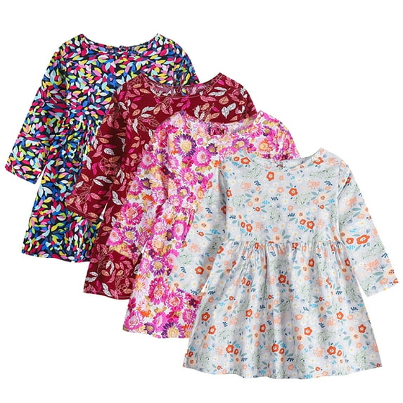 Esaierr Baby Newborn Girl Floral Dresses for Toddler Cotton Dress Long-Sleeved Casual Princess Dress for 5M-6Y