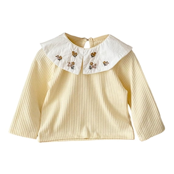 Esaierr Baby Newborn Girls Cotton Shirt Toddler Long Sleeve Doll Collar Shirt Infant Girl Cotton Shirt Solid Color Tops Blouse