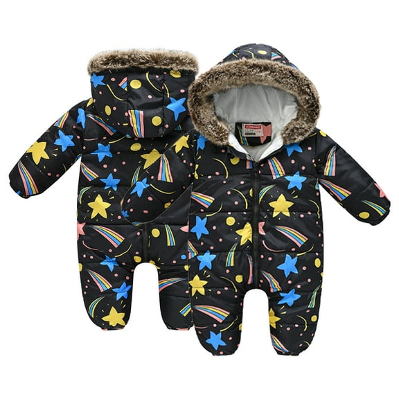 Esaierr Baby Newborn Winter Snowsuit Coat for Boys Girls Hooded Jumpsuit Warm Romper Printed Zipper Jacket for 3M-3Y