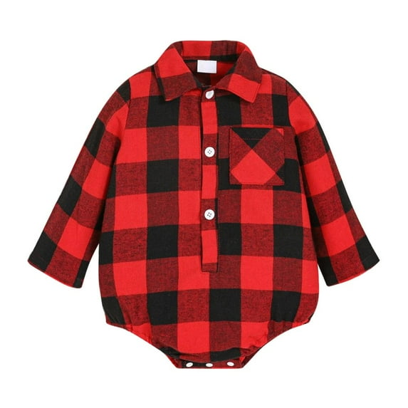 Esaierr Baby Spring Autumn Romper Plaid Shirts , Newborn Long Sleeve Button Jumpsuit Shirts Infant One-Piece Romper Clothing