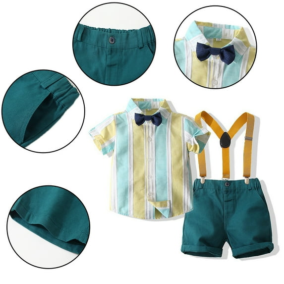 Esaierr Baby Toddler Boys Gentleman Suit Clothes,1-6T Kids Summer Dress Shirt with Bowtie + Suspender Shorts