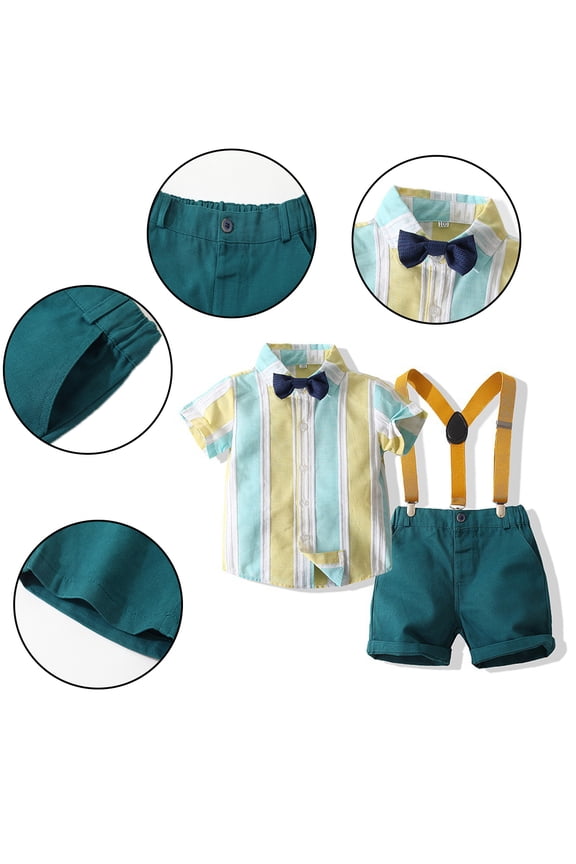 Baby Toddler Boys Gentleman Suit Clothes,1-6T Kids Summer Dress Shirt with Bowtie + Suspender Shorts
