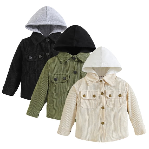 Esaierr Baby Toddler Boys Long Sleeve Corduroy Shirt Button down Hooded Shirts Tops Spring Autumn Casual Lapel Jacket for 12 Months-5 Years