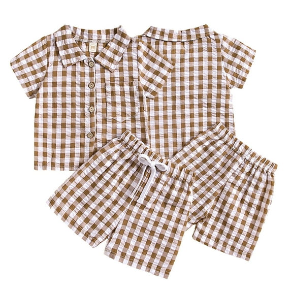 Esaierr Baby Toddler Boys Summer Clothes Set 6M-4Y Baby Kids Short Sleeve Plaid Shirt Tops and Shorts Suit Toddler 2Pcs Casual Outfits