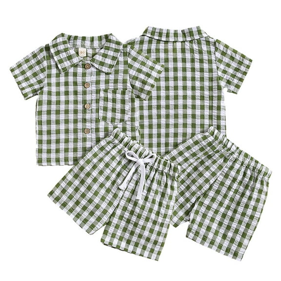 Esaierr Baby Toddler Boys Summer Clothes Set 6M-4Y Baby Kids Short Sleeve Plaid Shirt Tops and Shorts Suit Toddler 2Pcs Casual Outfits