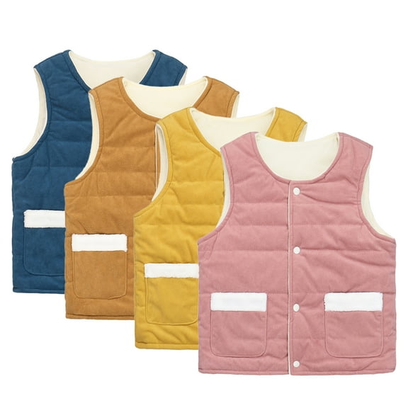 Esaierr Baby Toddler Fall Winter Coral Velvet Vest Jacket for Kids Boys Girls Double Pocket Warm Waistcoat 2-10Y Button Casual Sleeveless Coats