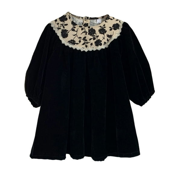 Esaierr Baby Toddler Girls Autumn Dress Peter Lace Pan Collar Long Sleeve Velvet Princess Kids Dresses for 9M-5T