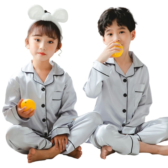 Esaierr Baby Toddler Sleepwear Outfits for Kids 2PCS Pyjamas Set Spring Autumn Simulation Silk Long-Sleeved Trousers Homewear Set for 3-14Y