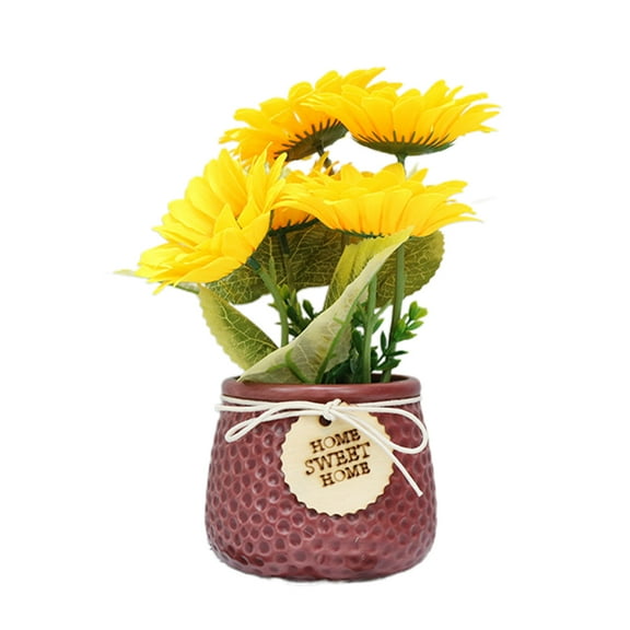 Esaierr Beautiful Simulated Sunflower Potted Sunflower Ornament Artificial Sunflower Table Centerpiece Daily Home Decor(Red)