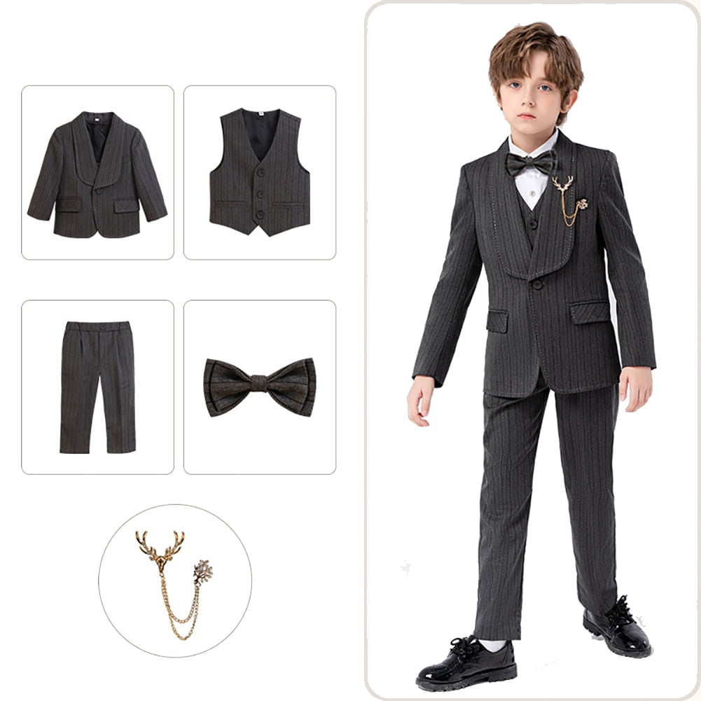 Esaierr Boy Suits 5 Piece Slim Fit Suit for Kids Toddler Boy Tuxedo Set