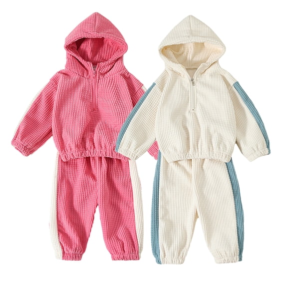 Esaierr Boys Girls 2PCS Tracksuit Outfits for Baby Kids Autumn Winter Solid Color Padded Zipper Sweatshirt Long Sleeve Tops Bib Jogger Pants Set Toddler Clothes 1-7 Years