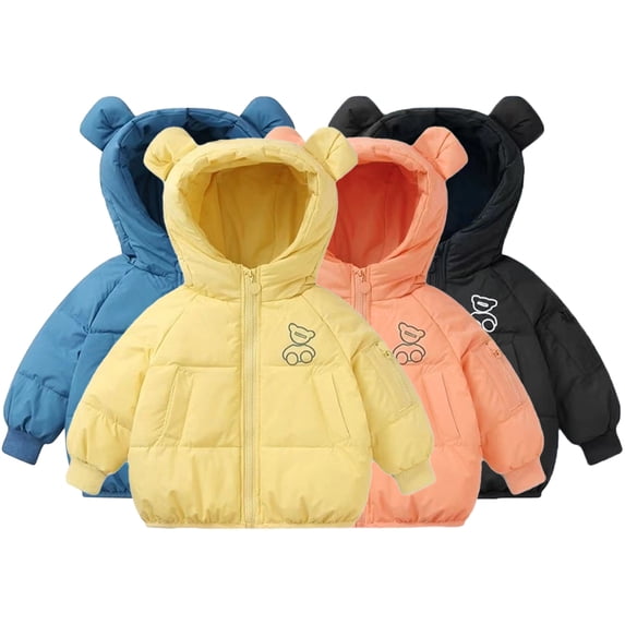 Esaierr Boys Girls Bear Hooded Puffer Down Coat for Toddler Baby Winter Coat Kids Puffer Padded Outwear Warm Thickened Jacket for 1-9Y