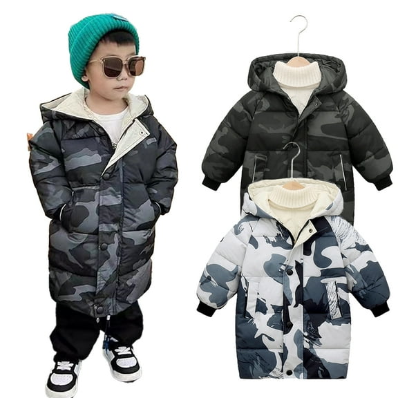 Esaierr Boys Girls Camouflage Hooded down Cotton Jacket for Baby Kids Zipper Cotton Coat Tops Medium-Length Warm Outerwear 2-10Y Winter down Coats Jacket