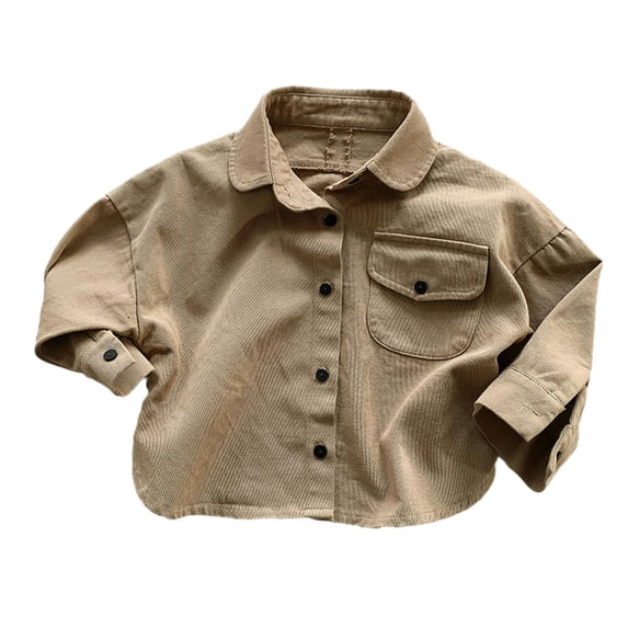 Esaierr Boys Girls Cotton Shirt for Toddler Newborn 9M-5Y Button Long Sleeve with Pockets Versatile Jacket Fall Casual Tops