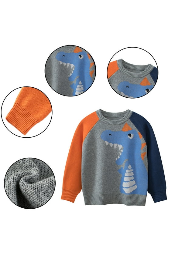 Boys Girls Knitwear Sweater for Kids Toddler,Baby Dinosaur Print Long Sleeve Cartoon Knit Sweater Pullover Little Boys Girls Spring Fall Clothes for 1-9Years