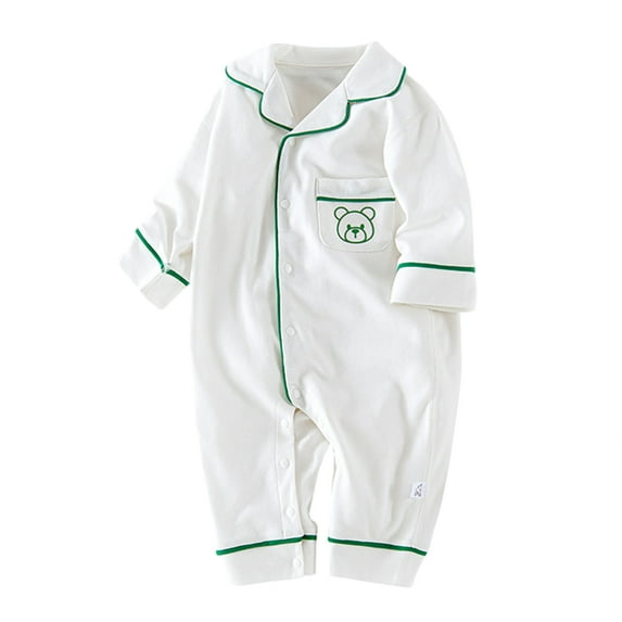Esaierr Boys Girls Romper Pajamas for Newborn Baby Solid Color V-Neck with Pockets Cotton Jumpsuit Pajamas 8M-3Y One-Piece Rompers Sleepwear