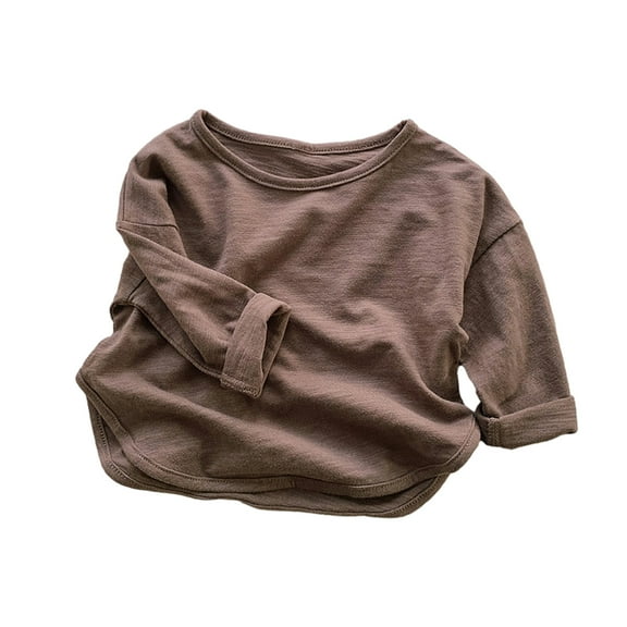 Esaierr Boys Girls Solid Color Tees for Toddler Newborn Crewneck Solid Color Long Sleeve Undershirt Fall Casual Tops 9M-5Y T-Shirt