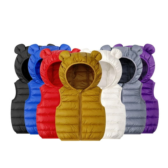 Esaierr Boys Girls Warm Puffer Down Vest for Toddler Baby Lightweight Bear Ears Hooded Sleeveless Cotton Jacket for 1-5Y