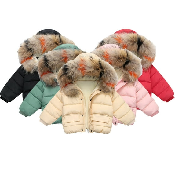 Esaierr Boys Girls Winter Cotton Coats Jacket for Kids Toddler Zipper Puffer Cotton Coats Solid Color Hooded Short Outerwear 1-8 Years Warm Down Cotton Jacket