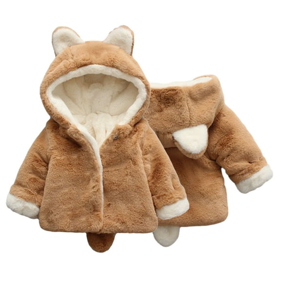 Esaierr Boys Girls Winter Fleece Coats for Toddler Kids Baby Autumn Winter Ears Hooded Thickened Cotton Jacket Infant Warm Fleece Outerwear for 6M-5 Years Old