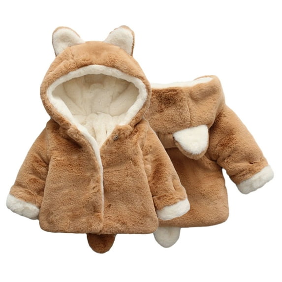 Esaierr Boys Girls Winter Fleece Coats for Toddler Kids Baby Autumn Winter Ears Hooded Thickened Cotton Jacket Infant Warm Fleece Outerwear for 6M-5 Years Old