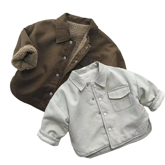 Esaierr Boys Girls Winter Fleece Shirts Jacket for Kids Toddle Warm Retro Coats Two-Sided Wear Padded Shirts 1-8 Years Children Lapel Tops Short Outerwear