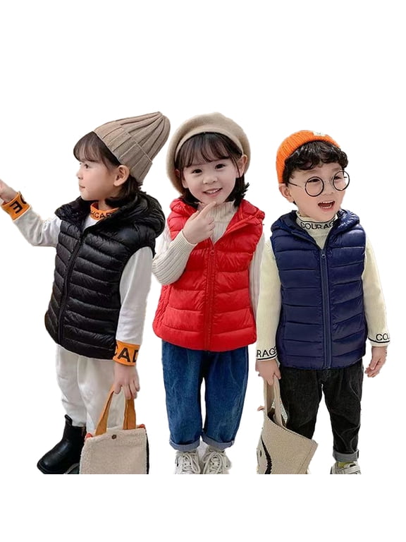 Boys Girls Winter Puffer Vest Jacket for Kids Toddler 3-12Y Hooded Lightweight Sleeveless Jacket Waistcoat down Vest Outerwear