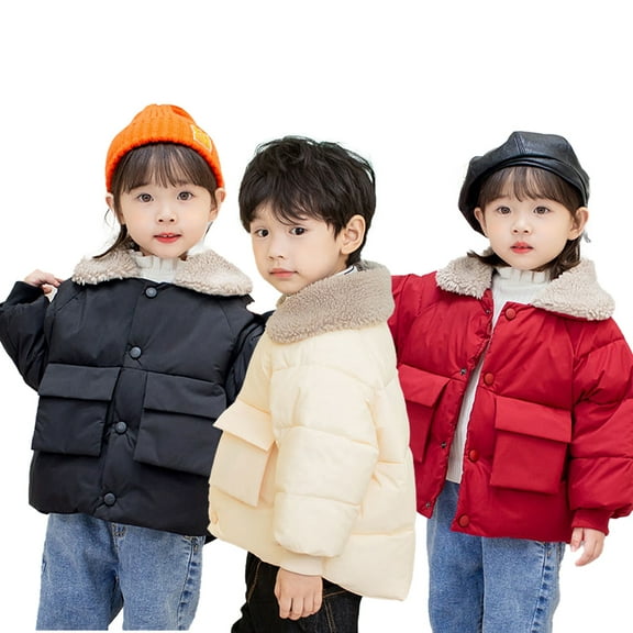 Esaierr Boys Girls Winter Thicken Jackets Coats for Kids Toddler,Baby Fleece Warm Cotton Outerwear 1-6Y lapel Short Snow Jacket