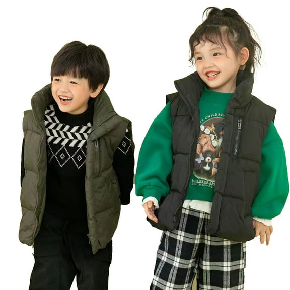 Esaierr Boys Girls down Vest for Toddler Kids 2-10Y Solid Color Sleeveless Jacket Zipper Warm Waistcoat Coats Slanting Pockets Winter Tops
