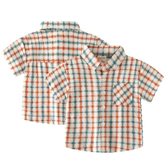 Esaierr Boys Summer Plaid Shirts for Kids Baby,Toddler Boys Short Sleeve Shirt Lapel Button down Cotton Casual Shirts with Pocket,Size 1-8Years