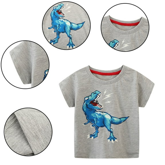 Esaierr Boys Summer T-Shirt Tees for Kids Toddler,Baby Short Sleeve Shirt Dinosaur Print Cotton Little Boys Summer Tops for 2-8Years
