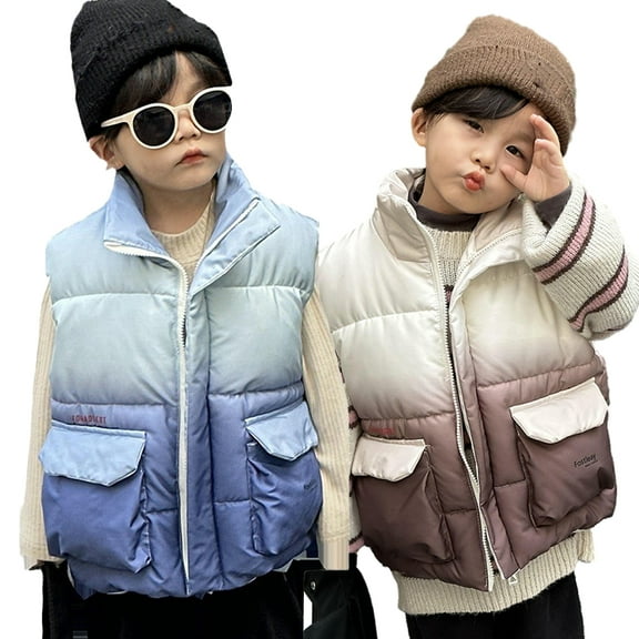 Esaierr Boys Vest Jacket for Kids Toddler Padded Warm Waistcoat Baby Gradient Color Zipper Sleeveless Coats Outside Thickened Undershirts for 1-12 Years