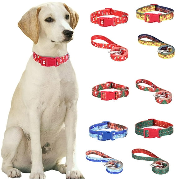 Esaierr Christmas Dog Collar and Leash 2 PCS Outfit,Cozy Adjustable Dogs Puppy Collar for Small Medium Large Breed Dogs