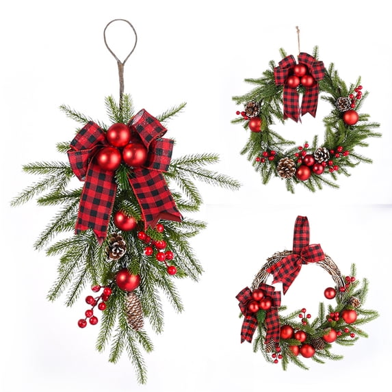 Esaierr Christmas Wreaths Decorations Christmas Wreaths Decor Red Berry for Front Door Indoor Outdoor Farmhouse Wall Holiday Decor Christmas Wreath Door Ornaments
