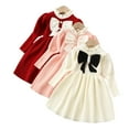 thumbnail image 1 of Esaierr Girl Bow Tie Knit Dress for Kids Toddler Baby Sweater Fall Dress Long Sleeve Vintage Fashion Casual Dress, 1 of 7