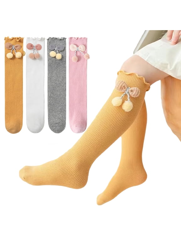 Girls 2 Pairs Candy Color Socks,Outer Wear Long Socks,Mid-Calf Cotton Socks,Spring Fall Socks,Cute Stacked Socks for Kids Baby 3-12 Years Old