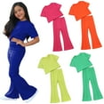 thumbnail image 1 of Esaierr Girls 2Pcs Tees Set for Kids Baby,Short Sleeve Crewneck T-Shir + Flare Pants Set Newborn Lounger Outfits Clothes Set Toddle Girls Summer Outfits，Size 18M-10Years, 1 of 8