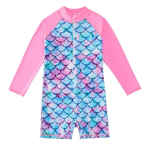 Esaierr Girls Boyleg One Piece Swimwear Upf 50 Front Zip Surf Wetsuit Kids Ages 4-12 Sun Protection Bathing Suit