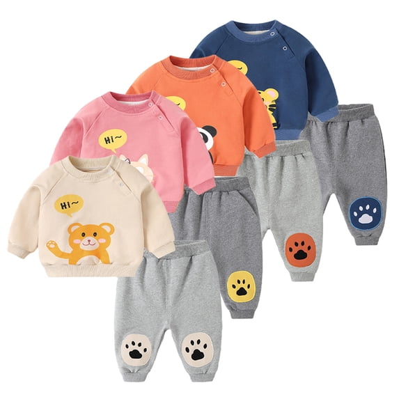 Esaierr Girls Boys Sweatshirt Pants Outfit Newborn Baby Clothes Set Winter Long Sleeve Cartoon Cotton Padded Comfortable Clothing for 6M-3Y