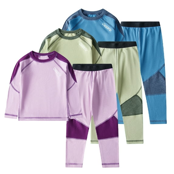 Esaierr Girls Boys Thermal Underwear Pants Set Kids Tops + Long Pants Set Long Sleeve 2PCS Undershirts Autumn Winter Set for Baby Toddler 2-12Y
