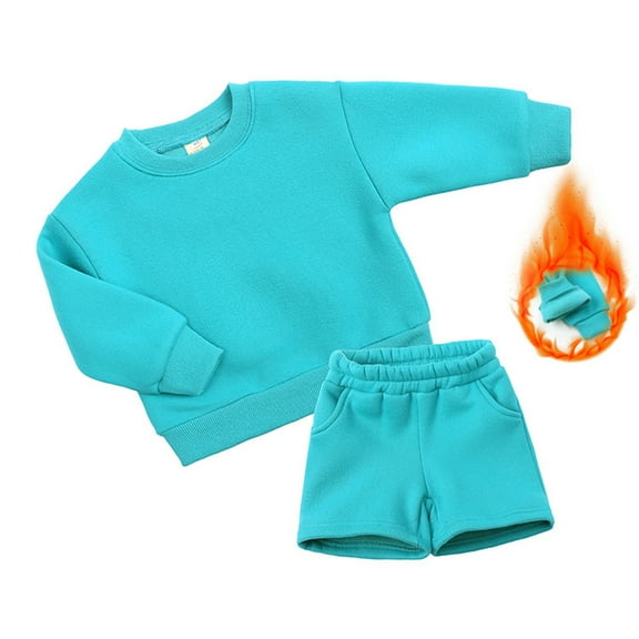 Esaierr Girls Boys Warm Tracksuit Outfits Set Long Sleeve Pullover Fleece Sweatshirt Short Pant for Kids Toddler Teen Fall Winter Sweater Thickened 2PCS Suit 1-14Y