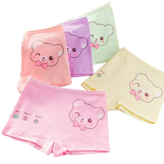 Esaierr 5PCS 2-12 Years Girls Underwear Pants for Toddler Kids,Baby Cotton Cute Print Underwear Boxer Briefs(Color Mix Match)