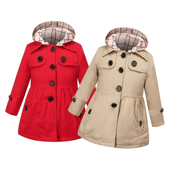 Esaierr Girls Cotton Trench Jacket with Hooded for Toddler Kids Fall/Winter Thickened Children Puffer Windbreaker Coats 2-12Y