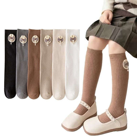 Esaierr Girls Cute Mid-Calf Socks Kids Bow Knee High Socks Baby Cotton Stacked Socks Toddler Solid Colors Compression Socks Spring Fall Calf Princess Socks 2 Pairs
